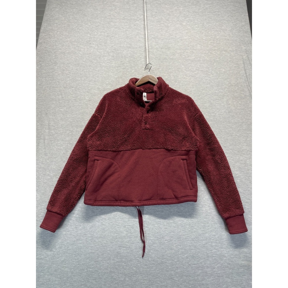All in Motion Cozy Sherpa Pullover Sweatshirt Women Medium Burgundy Quarter Snap